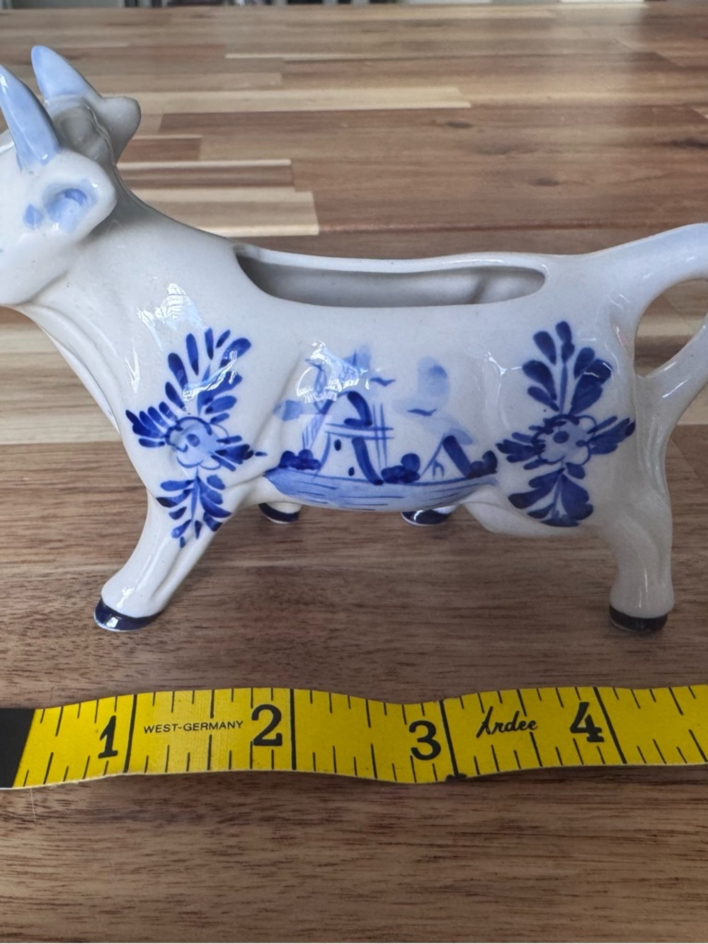 Blue and White Ceramic Cow Creamer with Delft-Style Motif country kitchen